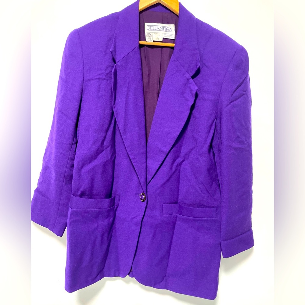 DELLA SPIGA | Purple Vintage Pure Wool Shoulder Padded Blazer/Jacket